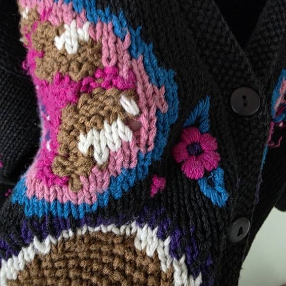 Maggie Lawrence L 90s Cottagecore Eclectic Boho Paisley Intarsia Knit Cardigan - Picture 15 of 15